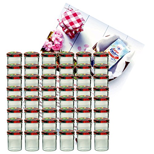 48er Set Sturzglas 350 ml Marmeladenglas Einmachglas Einweckglas To 82 Obst Deckel incl. Diamant-Zucker Gelierzauber Rezeptheft
