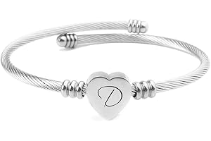ShopINess Pulsera Corazón con Inicial de Nombre A-Z Color Plata para Mujer
