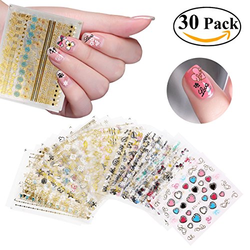 RUIMIO Nail Stickers Decals 3D Nail Art Designs 30 Sheet