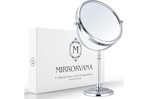 MIRRORVANA Miroir Grossissant x10, Miroir Rond pour Salle De Bain, Miroir de Table pour Maquillage avec Rotation à 360, Miroir Loupe sur Pied 10 Fois et 1 Fois (20 cm)