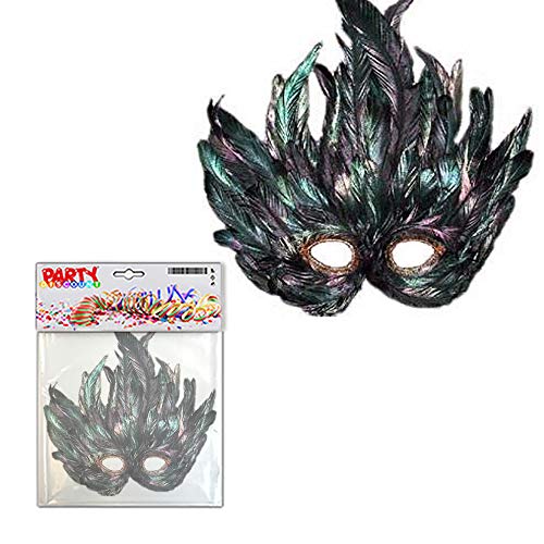 Preisvergleich Produktbild PARTY DISCOUNT ® Wunderschöne Federmaske Copacabana, Pfauenoptik, schwarz / grün