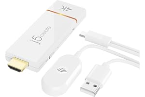 j5create ScreenCast 4K Wireless Adapter Screen Cast from Mobile Phone, Tablet, or Laptop Support for AirPlay, Miracast & Chromecast Mirror Extend for Windows & macOS Wireless Screen Display (JVAW76)