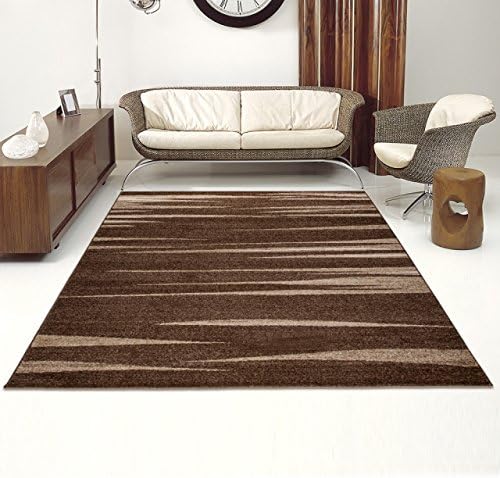 Dark Brown Modern Rug For Living Room Soft Carpet 8 Sizes Striped Pattern High Quality PRESTIGE 160 x 220 cm (5ft3" x 7ft3")