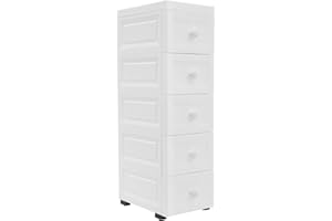 awolsrgiop 5-Schubladen Schrank auf Rollen, 25x34x82cm, Platzsparender Aufbewahrungsschrank mit Rutschfesten Schnallen, Rollcontainer für Wohnzimmer, Schlafzimmer und Badezimmer, Weiß