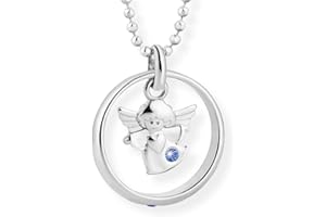 fish Sterling Silber Kinderkette Mit Engel-Anhänger Und Blauem Kristall