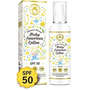 Mom & World Mineral Based Baby Sunscreen Lotion, Spf 50 Pa+++, Uva/Uvb Protection, Water Resistance, 120 ml (MOMWLD10)