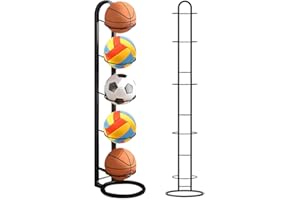 KUWUNG Ball Storage Rack, 5 Tiers Removable Cube Ball Stand Ball Storage Garage, Multi-Layer Football Stand, Metal Basketball Stand Ball Holder for Volleyball Football Basketball Soccer Indoor Outdoor