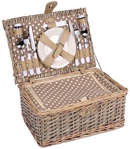 2 Personen Weiden Picknickkorb Picknickkoffer Set Besteck, Wein Gläser, Teller - 2