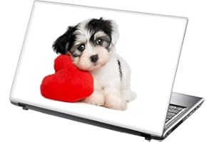 15.6 INCH TAYLORHE SKINS TaylorHe Autocollant en vinyle pour ordinateur portable 13-14" avec motifs colorés et effet cuir stratifié Fabriqué en Angleterre Motif chiot mignon et cœur rouge