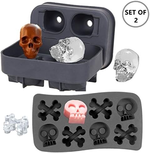 MIMIEYES Silicone Ice Cube Trays Skull and Bones Chocolate Jelly Mold (Set of 2)