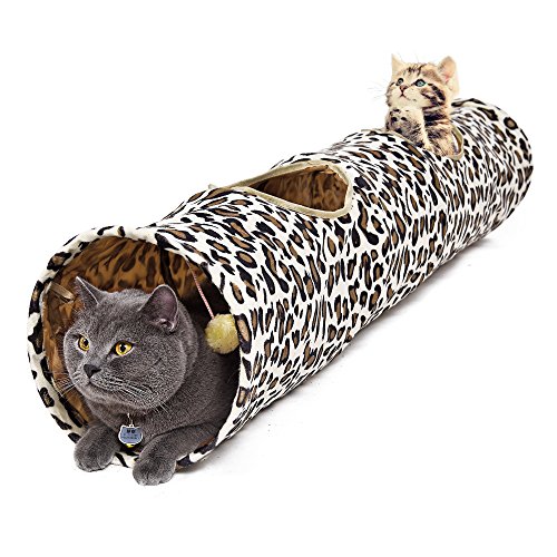 PAWZ Road Katzentunnel im Leoparden Design 2 Wege, Faltbar mit Spielball für Katzen Kätzchen 30 * 128cm