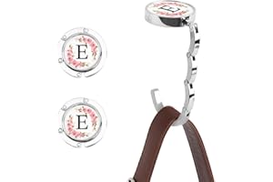 FIDWALL 2PCS Ganci per Borsa Lettera A-Z, Gancio Borsa da Tavolo Personalizzato con Iniziale, Porta Borsa da Tavolo con Lettera Floreale, Ganci Pieghevoli per Borsa per le Donne, Appendi Borsa da Tavolo (E)