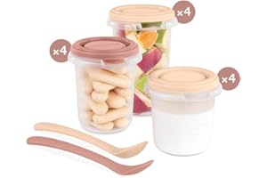 Miniland Set 12 Hermisized Valencia. Confezione da 12 graduati ermetici (200, 250 e 330ml) e due cucchiai, sicuri, resistenti e adatti a lavastoviglie, microonde e freezer. Collezione Valencia.