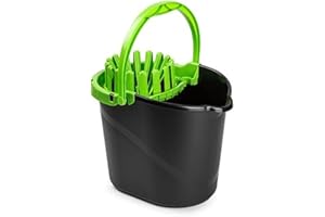 CABLEPELADO Cubo Fregona Escurrefacil, Cubo para Fregar, Cubo de Limpieza, 31,5 cm Altura x 29 cm Fondo, Cubo escurridor, Capacidad de 14 litros, Plástico PP5, Fabricado en España, Negro y Verde
