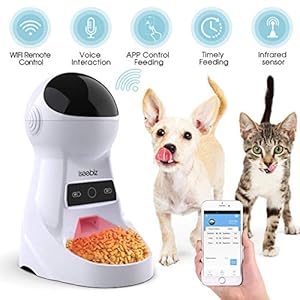 Iseebiz Comedero Automático Gatos/Perros Dispensador de Comida WiFi con App Control Recordatorio por Voz, 3litros