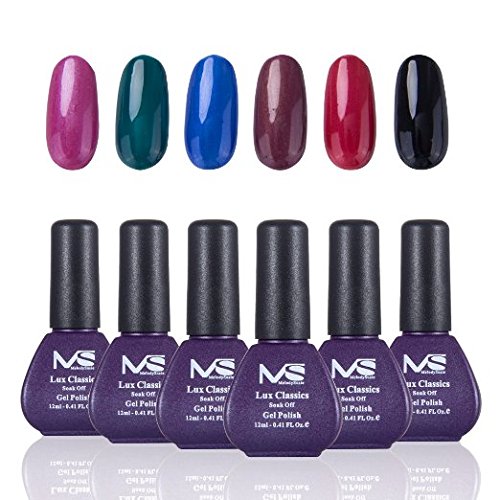 MelodySusie® Durable Gel Nail Polish - Lux Classics Series Contains Six Color Collection, Quick Curing under LED UV Nail Dryer and Easy Soak Off