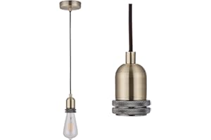 SHINY STAR Pendant Fitting Black Antique Brass Ceiling Light Fitting, Vintage Metal Ceiling Rose with Braided Flex Cable and Metal E27 Lamp Holder KIT Accessary HT201AB