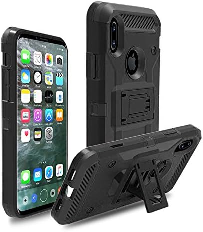 iPhone X Case, iPhone 10 Case, Khattak- Shock-Absorption, Anti Scratch Case Cover Bumper and Anti-Scratch Durable Tough Shatterproof Holster Case Cover And Accessible, Kickstand For iPhone X - Black