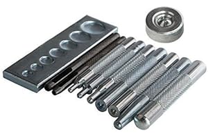 CO-LINK Herramienta de Boton a Presion - DIY Juego de 11 Sacabocados con Base para Perforación y para Instalar Remaches de Botón para Arte de Cuero