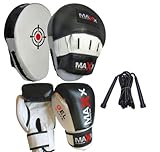 Curved Focus pads, Hook & Jab Pads with 10oz Gloves, Rope back & White