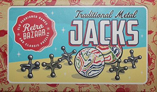 Traditional Metal Jacks Family Game With 2 Swirly Bouncy Balls Instructions And Cloth Carry Bag by B4H