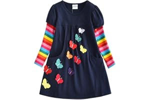 DXTON Vestidos para Niñas Vestido para niños 100% Algodón Dulce Ropa para Niños Regalo de Invierno 2-8 años