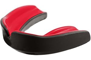 Enmo Maxilla Gel Gum Shield - Youth Under 10 Mouth Guard with Case for Rugby, Boxing, Hockey and Contact Sports - Mouthguard with Boil & Bite, Breathing Channel Tech, Dual Layer - Black/Red