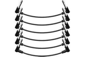 Shaevle Patchkabel Gitarre Pedal 15CM Rechtwinklig 6.35mm Instrumentenkabel geräuschlos Klinkenpatchkabel für Effektpedale Schwarz 6 Stück