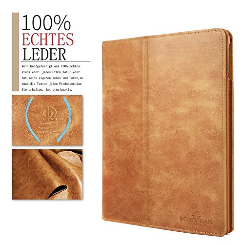 boriyuan Apple iPad mini 3 iPad mini 2 (Retina Display) iPad mini Echt Ledertasche Smart Cover Leder Hülle aus echtem Leder im Bookstyle mit Standfunktion, Auto Sleep Wake up und Fach für Kreditkarten (Ipad mini 1/2/3 Echt Leder Case edel in Braun) - 2
