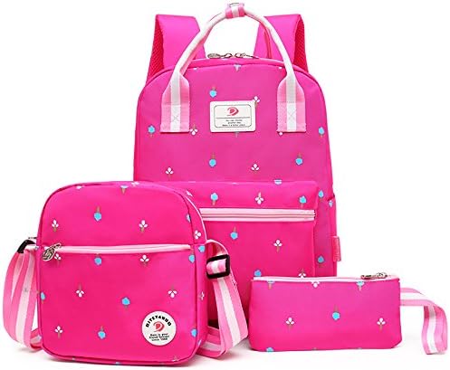 SPLHMILY 3-in-1 Flower Lightweight School Backpack, Book Bag Shoulder Bag, Pen Case for Girls Go to School Shopping or Travel,Rose Red