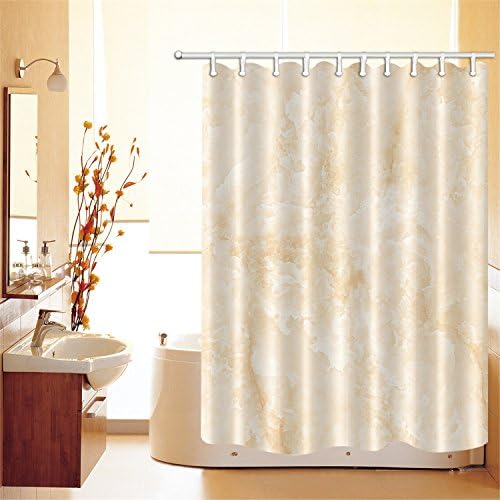 Marble Pattern Shower Curtain,Waterproof Mildew Resistant Polyester Fabric Bathroom Fantastic Decoration Bath Curtain Hooks Included 150W x180 H CM,Yellow,White