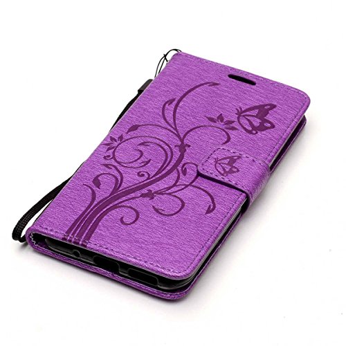 Erdong   Funda de piel Para Asus Zenfone 3 Max ZC553KL 5 5   Carcasa Libro de Cuero Impresi  n Con Tapa y Cartera Correa de mano - Cuero de la PU Con TPU Silicona Case Interna Suave  Soporte Plegable  Ranuras para Tarjetas y Billetera  Cierre Magn  tico - Dise  o de Mariposa y Flor caso Para Asus Zenfone 3 Max ZC553KL 5 5   P  rpura