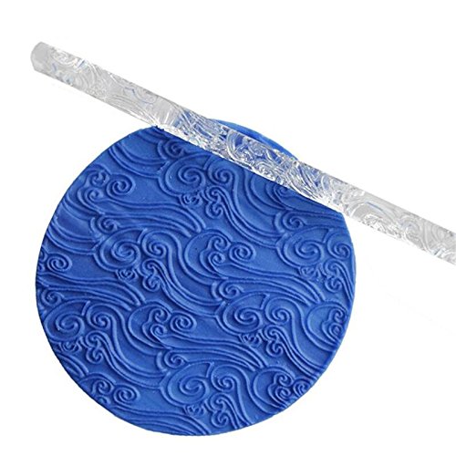 Sea Wave Acryl Rollstab Prägerolle, für Zucker Craft Fondant Kuchen Dekoration Tools, Antihaft-Prägung Rolling Pin, der Teig Küche Backen Supplies, transparent, 16 x 1 cm - 2