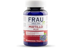 FRAU Mirtillo Plus 120 Compresse da 600 mg, Integratore Alimentare Mirtillo, Estratto di Mirtillo Nero Bacche, Integratore Vista, Microcircolo, Proprietà Antiossidanti, Senza Glutine, Senza Lattosio