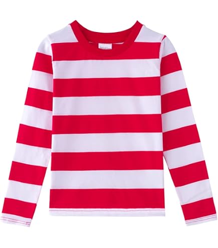 0207VP85LRN Kinder T-Shirt, Rot Und Weiß, Gestreift, Langarm, Kostüm, T- Shirt, Zubehör Von 4 – 14 Jahren, Rot Und Weiß, Größe XL