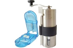 CoaGu Pill Crusher Grinder-Crush Multiple Tablets to a Fine Powder-Stainless Steel Pulverizer with Pill Suite Pill Cutter, Cleaning Brush (Blue)