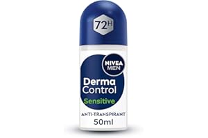 NIVEA MEN - Bille Masculin Derma Control Sensitive - Déodorant Homme 72H Anti-Transpirant Aisselles - Acide Hyaluronique - Anti-Irritations - 0% Alcool - Peaux Sensibles - Protection Active - 50 ml