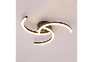Seamoon Lampara Techo Led, Lampara Techo Dormitorio Espiral Moderna 24w, Lámpara de Techo Negro 52cm para Sala de Estar Dormitorio Pasillo Sala Comedor Cocina Estudio Blanca Cálida 3000k