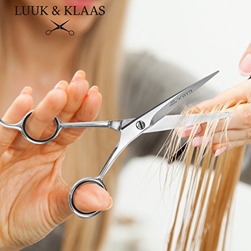 LUUK & KLAAS Profi Friseurschere aus rostfreiem Edelstahl mit einseitiger Mikroverzahnung – für präzisen und scharfen Schnitt | mit 2 Jahren Zufriedenheitsgarantie | Professionelle Haarschneideschere / Haarschere / Friseur-Schere / Coiffeur-Schere - 4
