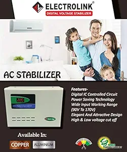 Electrolink 4KVA Automatic Voltage Stabilizer for AC up to 1.5 ton (150V-280V), Metallic Grey ? Digital Display, Wall Mounted, Aluminium