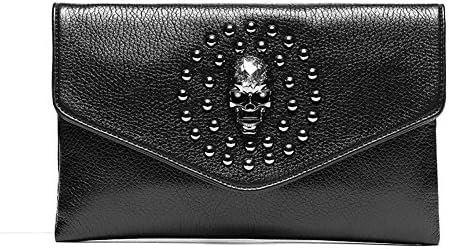 NABAO Men's PU Leather Skull Rivet Decoration Envelope Clutch Bag Wristlet Handbag Wallet Business Portfolio Briefcase Black