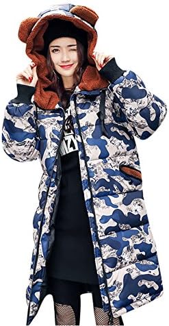 Miugee Women Winter Camouflage Parkas Down Coat Outerwear With Hoods Plus Size Blue 2X