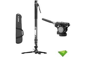 EACHSHOT YC Onion Pineta Pro Monopode en Fibre de Carbone avec rotule Fluide FH60 et Base à pédale, Support d'éclairage de Voyage avec Plateau à dégagement Rapide pour appareils Photo, stabilisateur, etc.