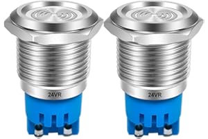 Gebildet 2pcs DC 24V 19mm Wasserdicht IP65 Edelstahl Roter LED-Blitzalarm 90dB Kontrollleuchte mit Lampensummer, für Elektrisches Bedienfeld, DIY-Projekt