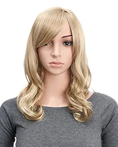 OneDor Full Head Beautiful Long Curly Wave Stunning Wig Charming Curly Costume Wigs with Fringe (24H613 Blonde Highlights)