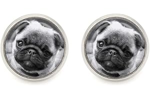 SCHMUCK-STADT Ohrstecker Mops Welpen Cabochon Motiv silberfarbene Ohrringe