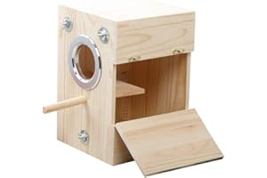 Balacoo Parakeet Budgie Cockatiel Breeding Nest Box Bird House Wood Breeding Box for Lovebirds Parrotlets Mating Box (Beige, S)