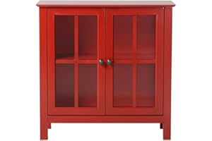 American Furniture Classics OS Home and Office Glass Door Accent and Display Cabinet, Red Paint