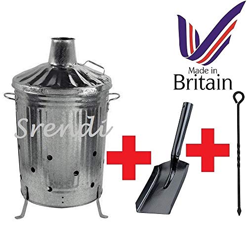 Srendi Small Medium Large 15l 60l 90l Litre Metal Galvanised Garden Incinerator Fire Bin Burning
