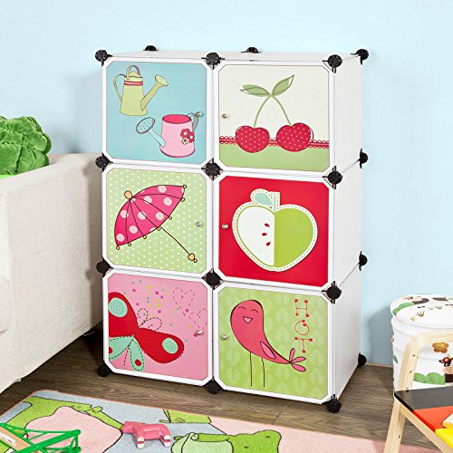 SoBuy FSS50, DIY 6 Cubes with Doors, Children Storage Unit, Interlocking Cube Storage Organiser Cabinet Wardrobe
